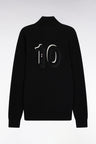 Cardigan zippé en coton noir à rayures grises coupe droite