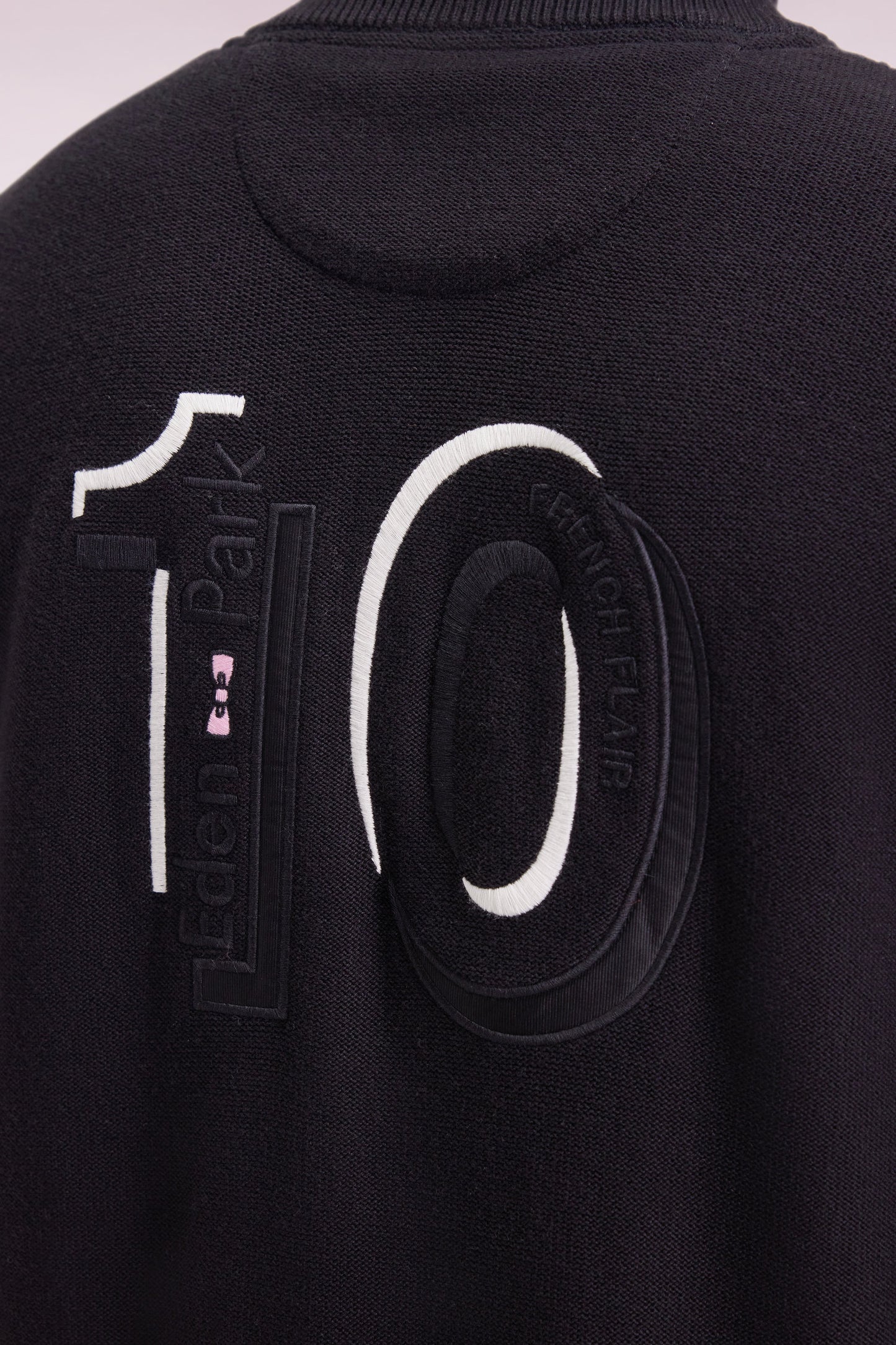 Zipped cardigan in black cotton with grey stripes, straight cut