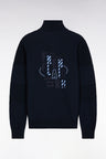Cardigan zippé en coton marine broderie dos ciel