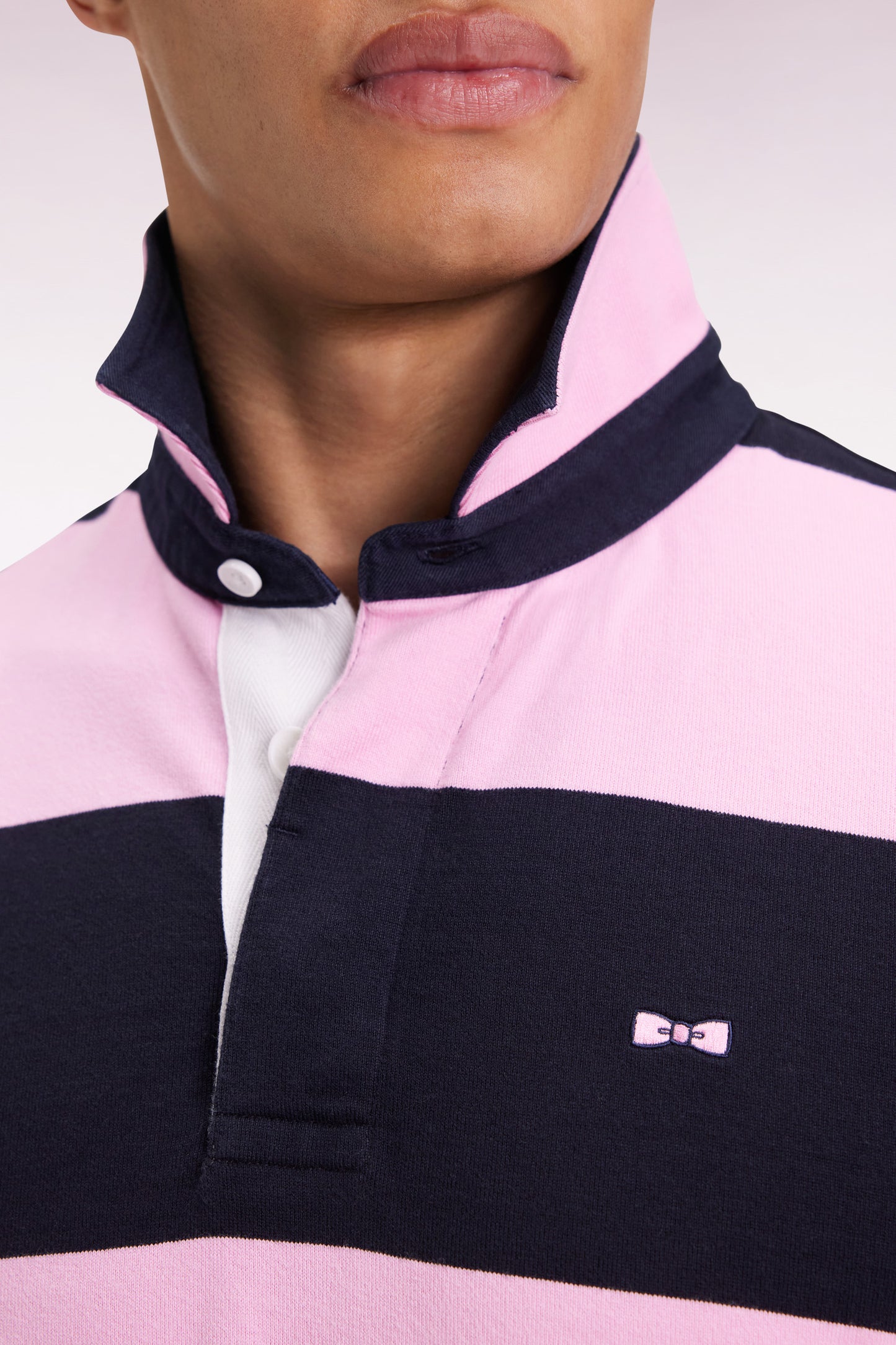 Maillot à manches courtes en coton rayé rose et marine