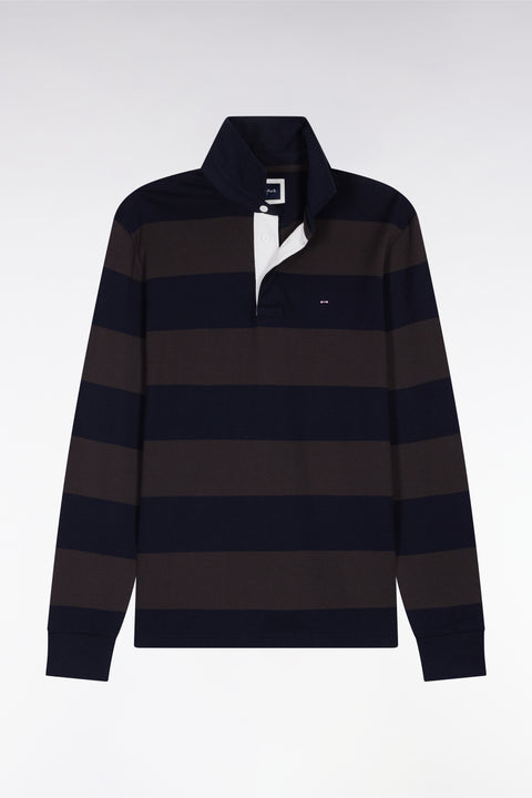 Long-sleeved jersey with brown and navy rugby stripes - Image 2