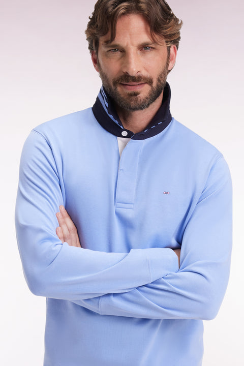 Maillot manches longues en jersey ciel dessous de col rayé - Image 1