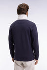 Maillot manches longues en jersey de coton Pima marine coupe droite