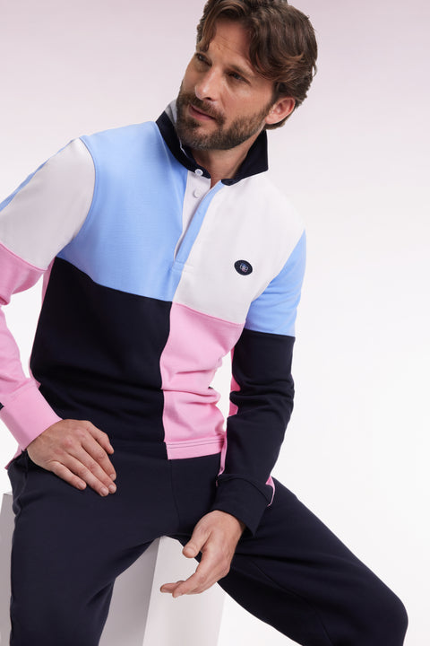 Maillot à manches longues en jersey coton épais colorblock coupe droite - Image 1