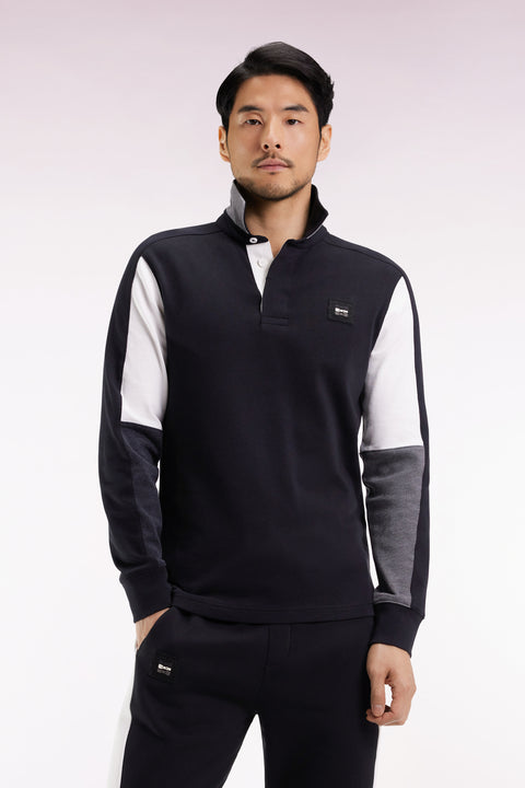 Long-sleeved jersey in thick black cotton jersey with embroidered straight cut - Image 1