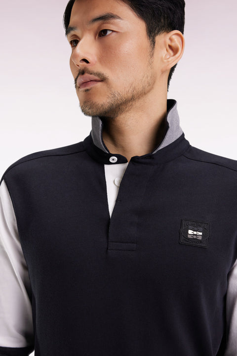 Long-sleeved jersey in thick black cotton jersey with embroidered straight cut - Image 3