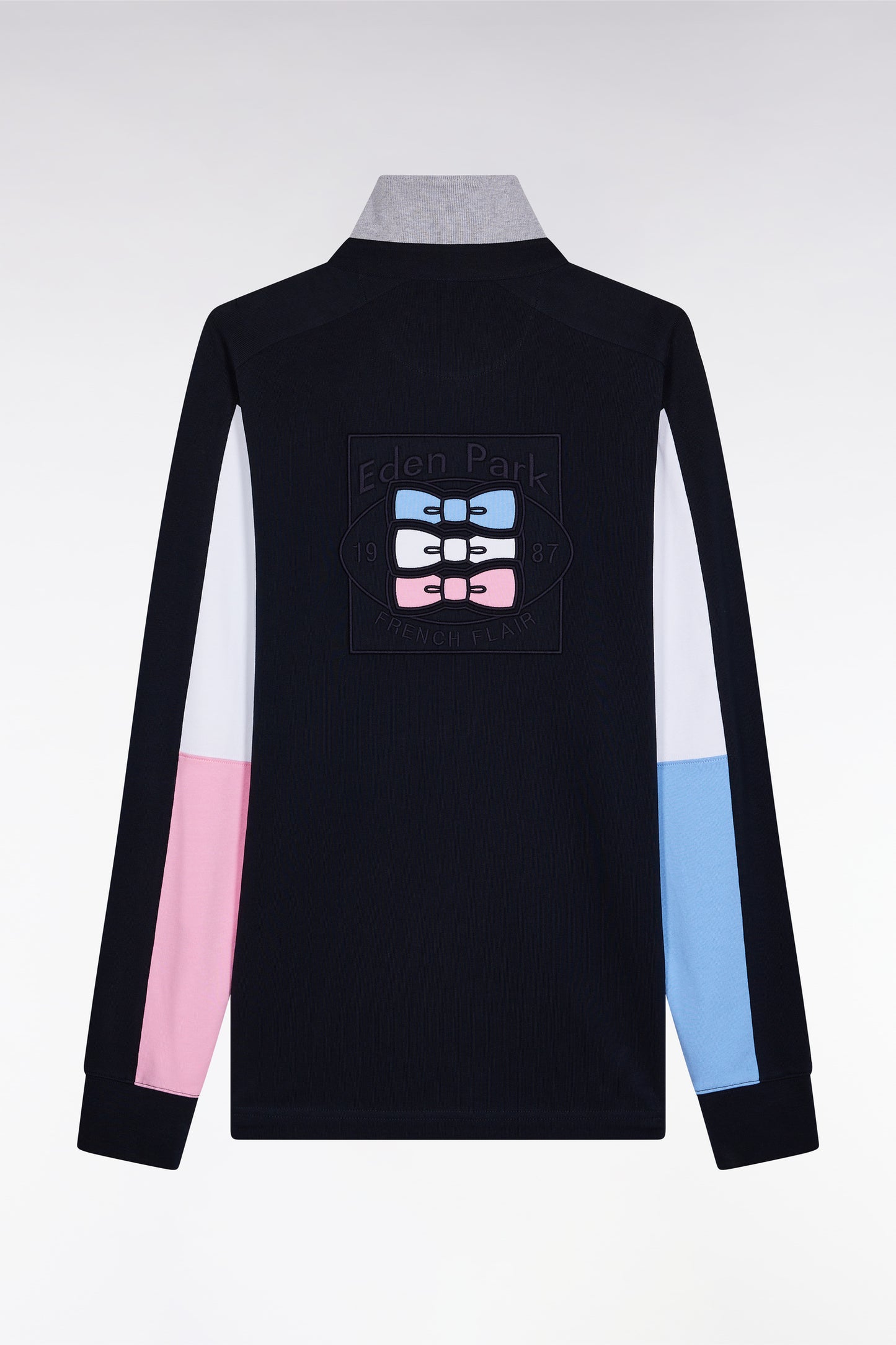 Maillot à manches longues en jersey coton épais marine brodé coupe droite