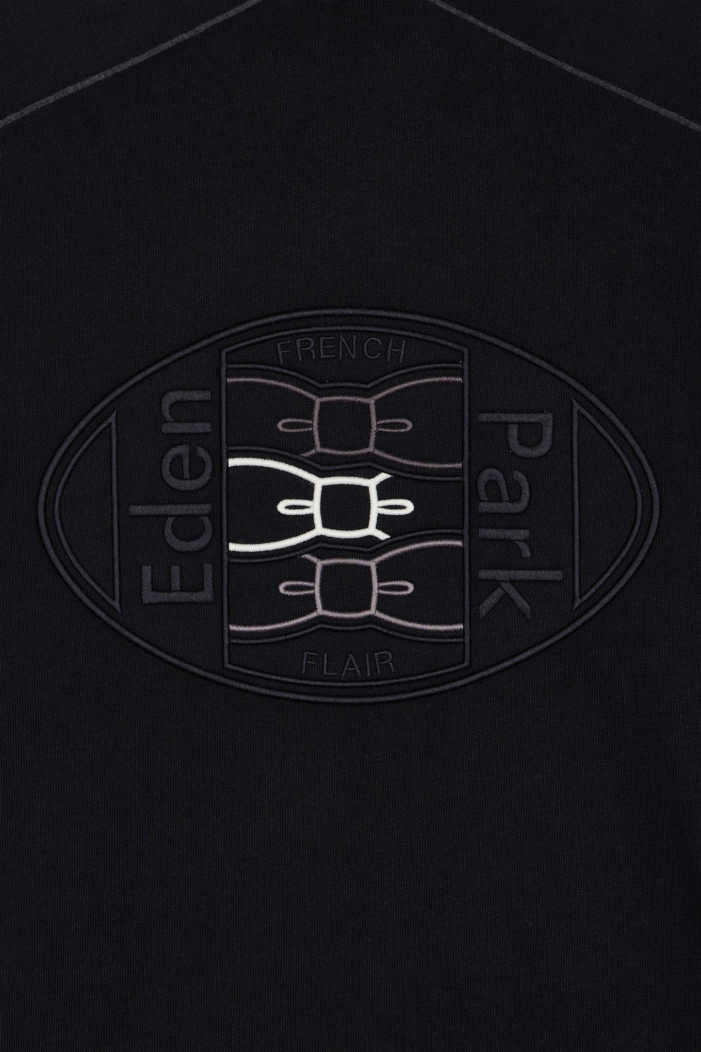 Long-sleeved jersey in thick black cotton with piping, straight cut