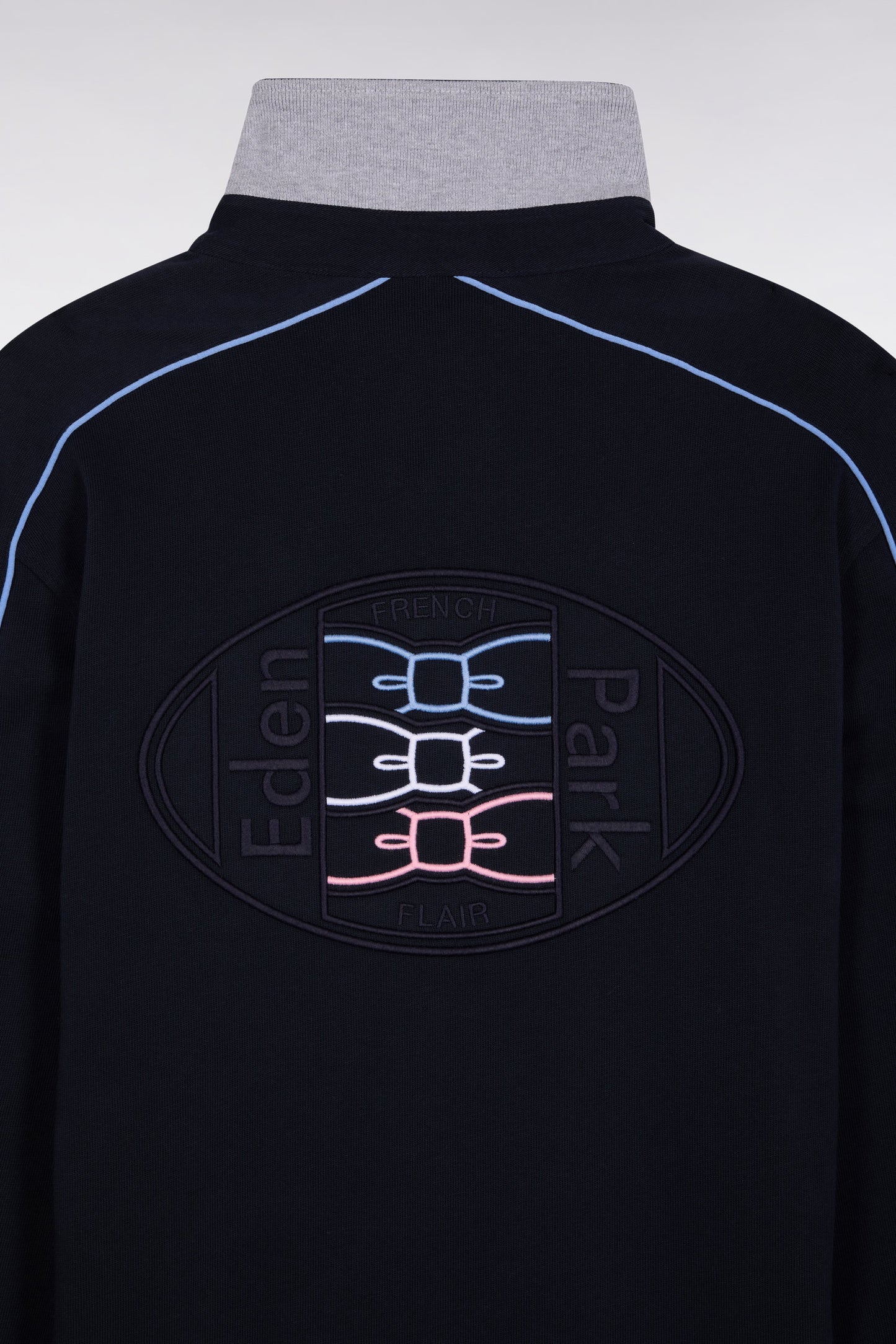 Maillot à manches longues en jersey de coton épais marine passepoils coupe droite