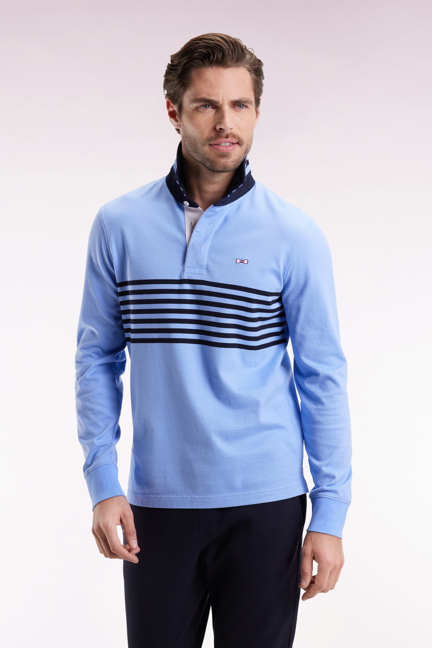 Maillot à manches longues en jersey épais ciel rayé coupe droite