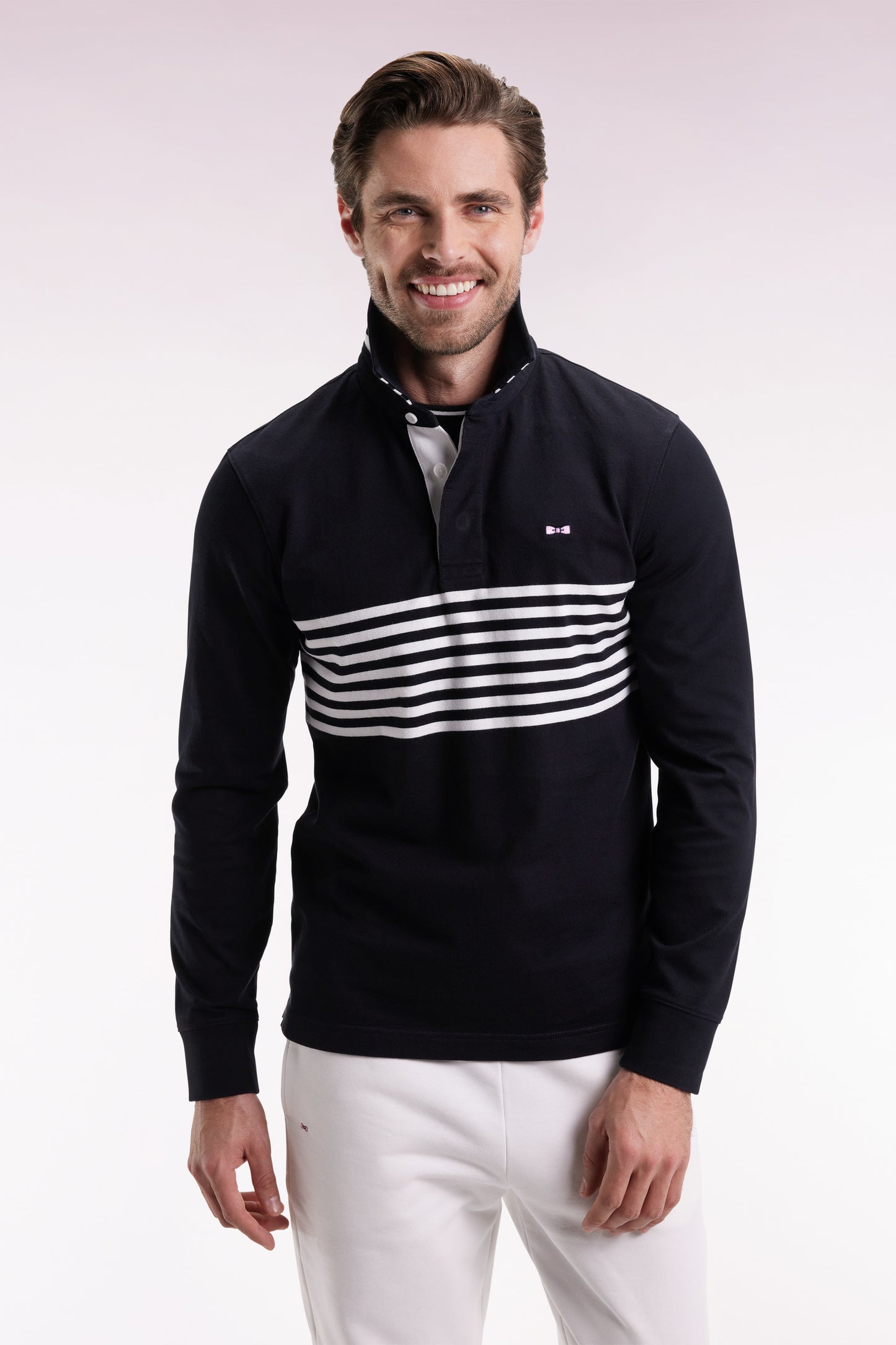 Maillot à manches longues en jersey épais noir rayé coupe droite