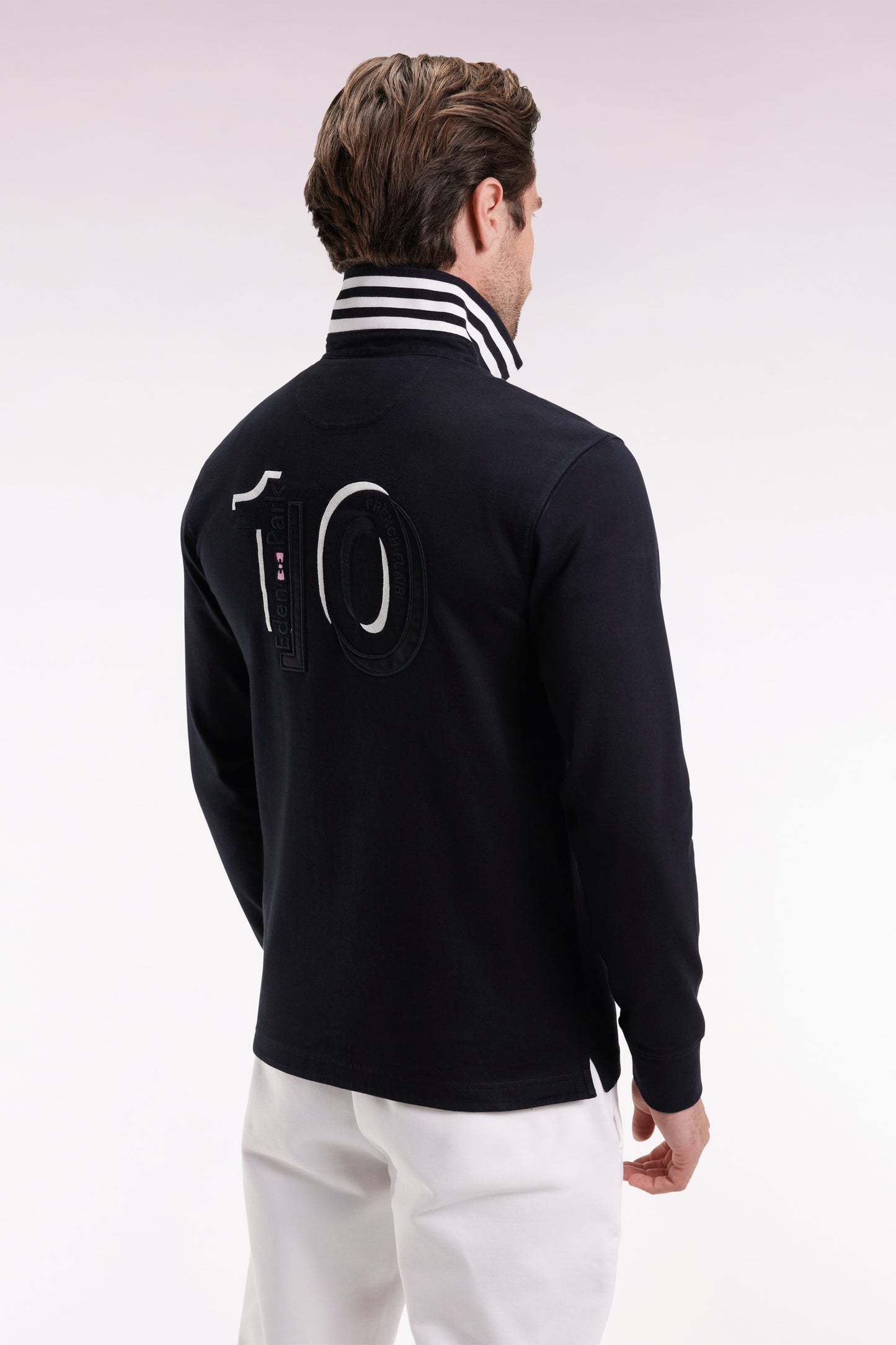 Maillot à manches longues en jersey épais noir rayé coupe droite