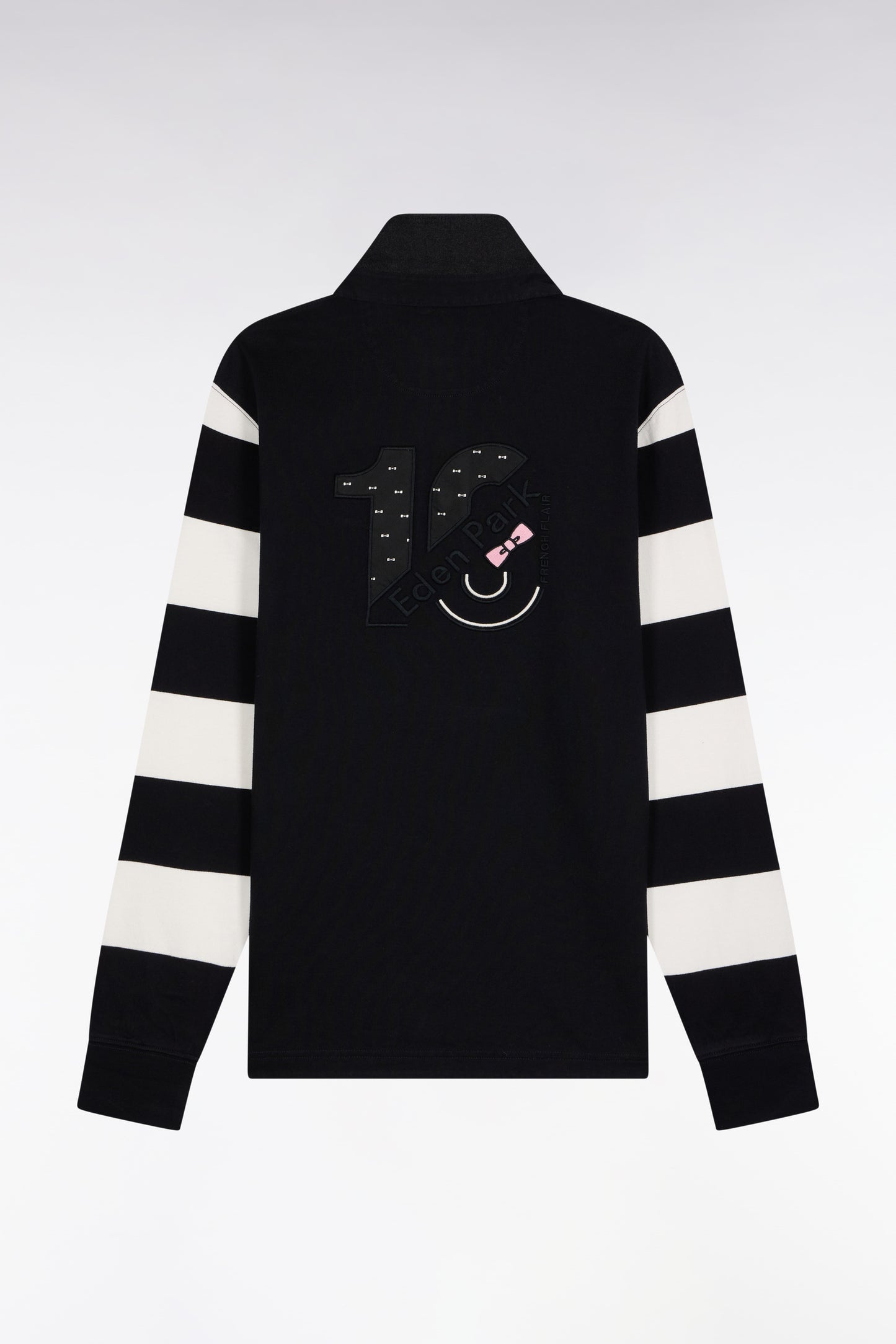 Maillot à manches longues rayées en molleton noir coupe droite