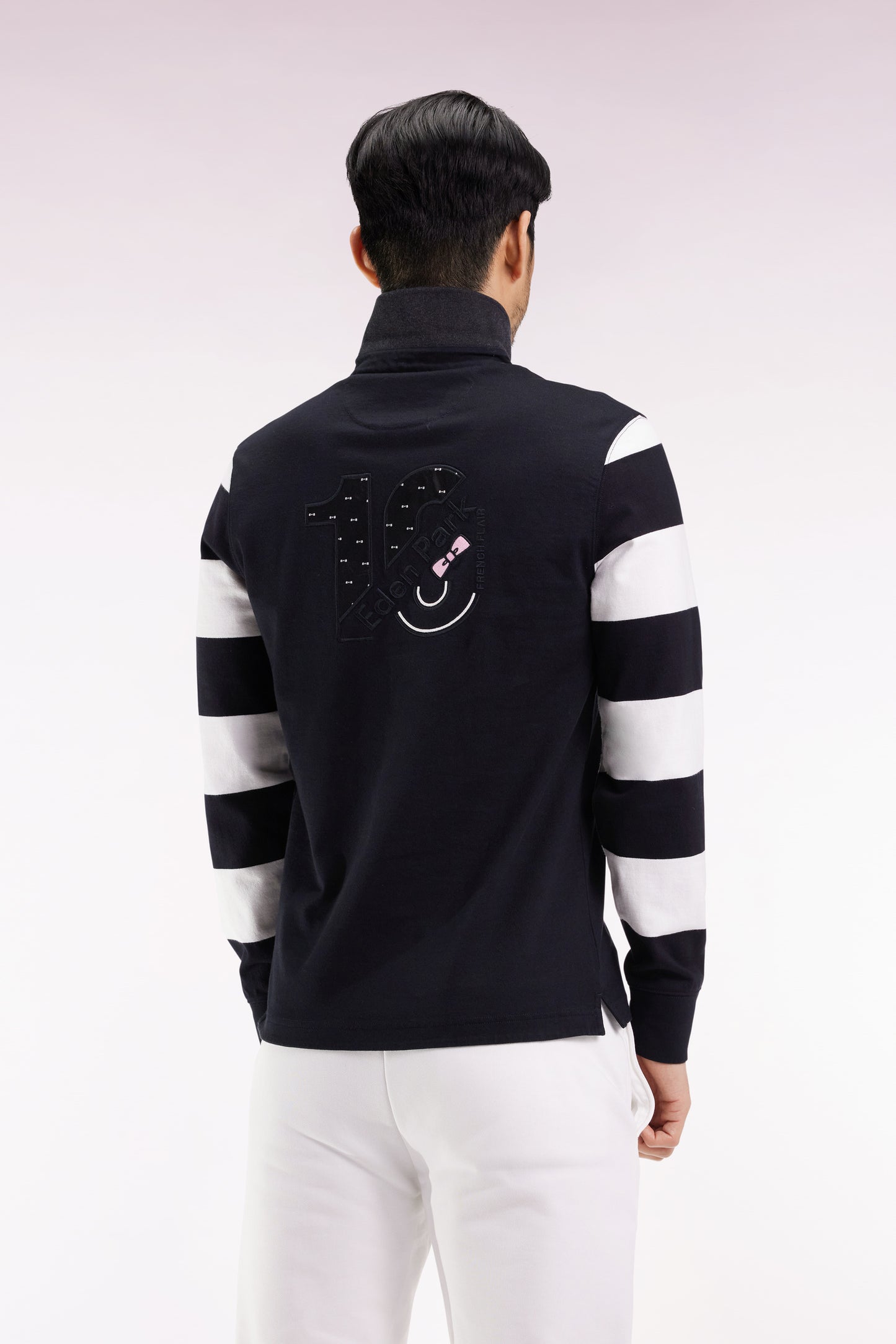 Maillot à manches longues rayées en molleton noir coupe droite