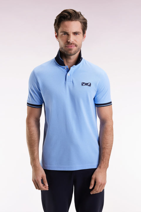 Polo à manches courtes en coton ciel broderie cerclée - Image 1