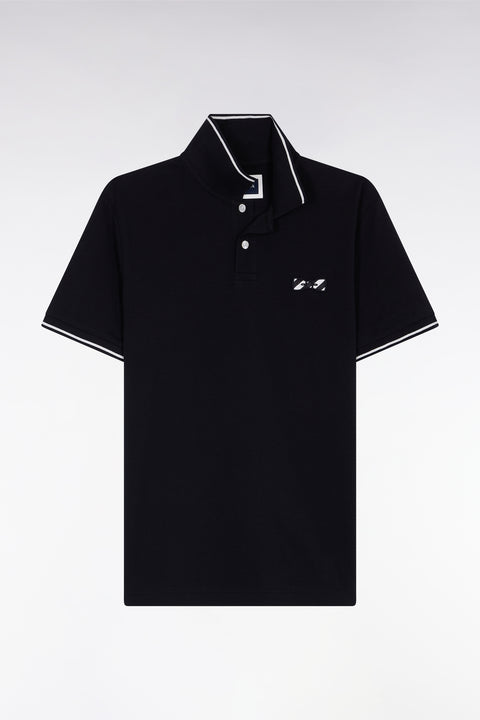 Polo à manches courtes en coton noir broderie cerclée - Image 2