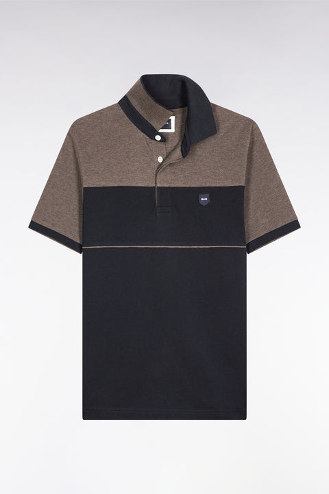 Polo bicolore manches courtes en piqué coton stretch marine coupe slim - Image 2