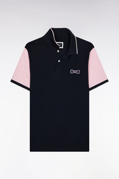 Polo manches courtes roses en piqué coton marine coupe droite - Image 2