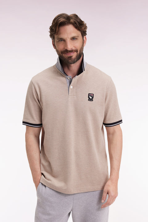 Polo manches courtes Nouvelle Zélande en piqué coton beige coupe ample - Image 1