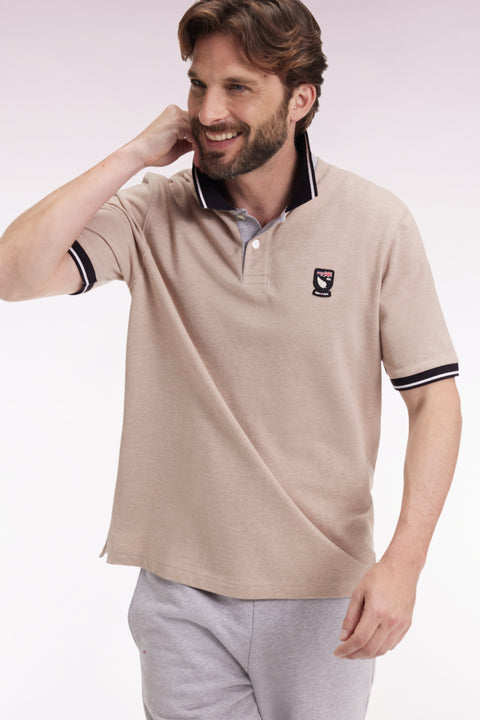 Polo manches courtes Nouvelle Zélande en piqué coton beige coupe ample - Image 3