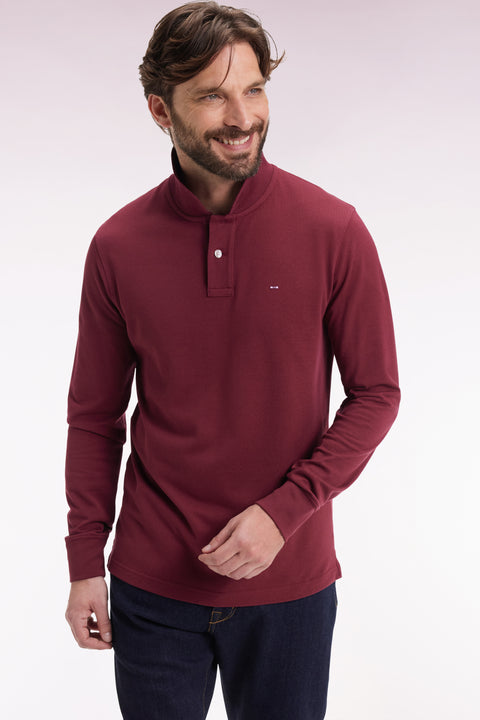 Polo à manches longues en coton Pima bordeaux coupe droite - Image 3