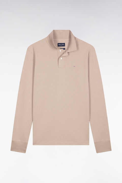 Polo à manches longues en coton Pima beige coupe droite - Image 2