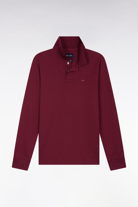 Polo à manches longues en coton Pima bordeaux coupe droite - Image 2