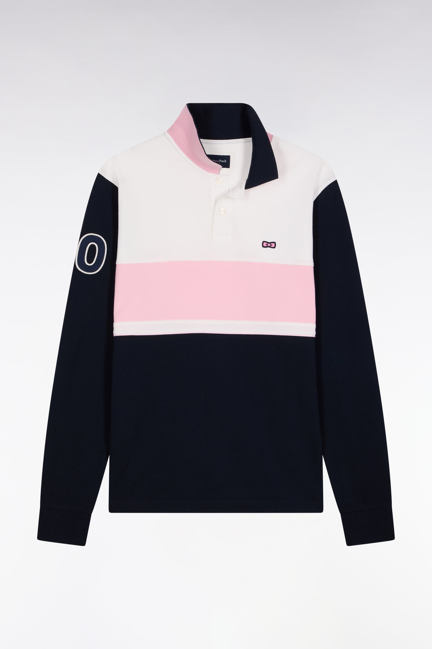 Three-tone long-sleeved polo shirt, regular fit