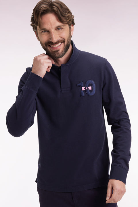 Polo à manches longues en piqué coton marine broderie 10 - Image 3