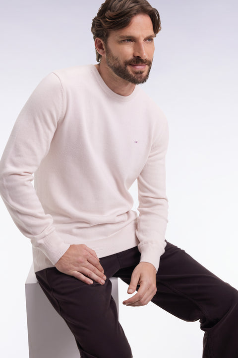 Pull col rond en laine et coton écru - Image 1