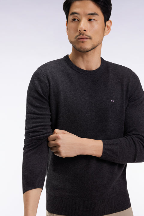 Pull col rond en laine et coton gris foncé - Image 1