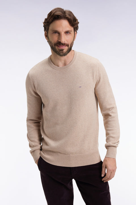Pull col rond en laine et coton beige - Image 3