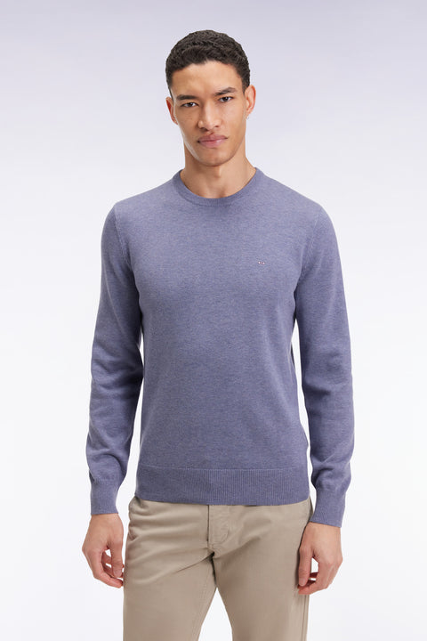 Pull col rond en laine et coton bleu - Image 3