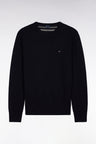 Pull col rond en laine et coton marine