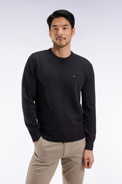 Pull col rond en laine et coton gris foncé - Image 3