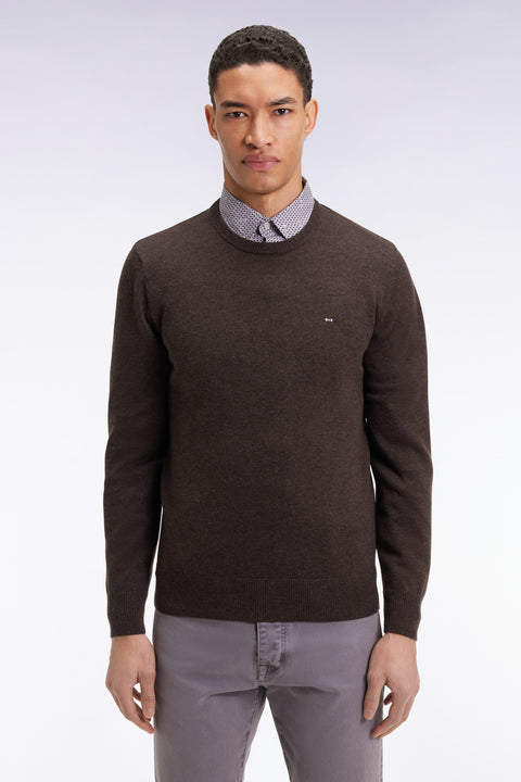 Pull col rond en laine et coton marron foncé - Image 3