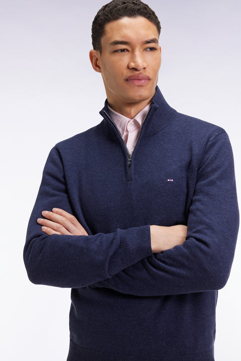 Blue wool and cotton trucker-neck sweater - Image 3