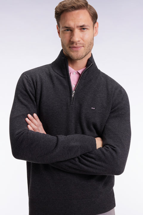 Dark grey wool and cotton trucker-neck sweater - Image 3