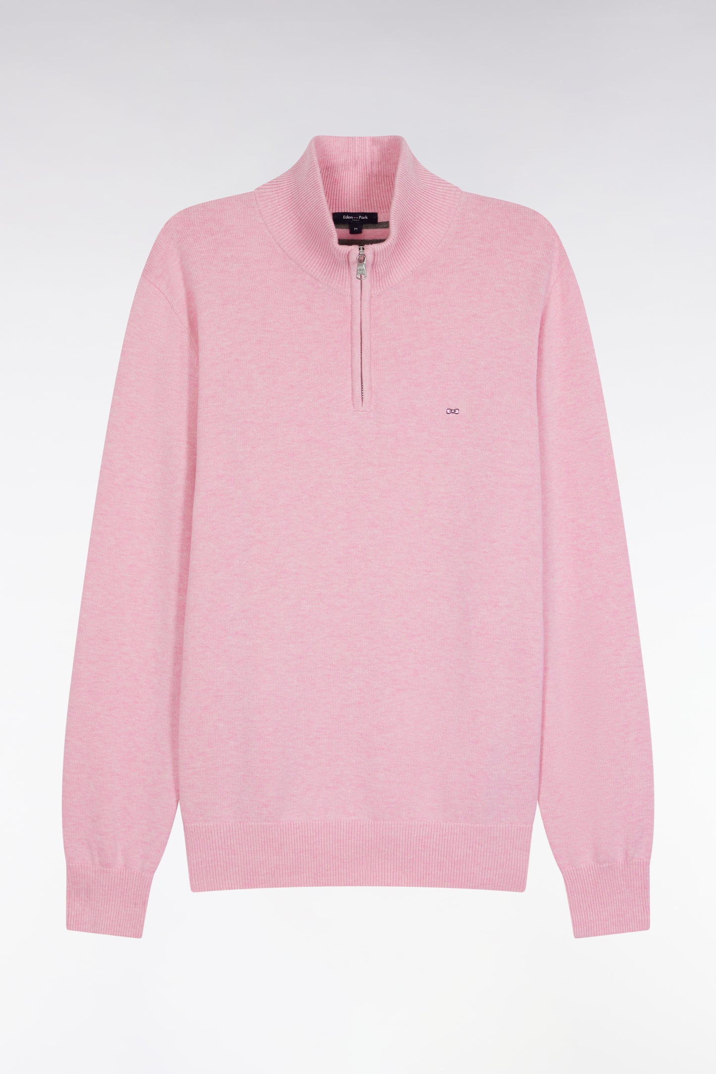 Pink wool and cotton trucker-neck sweater