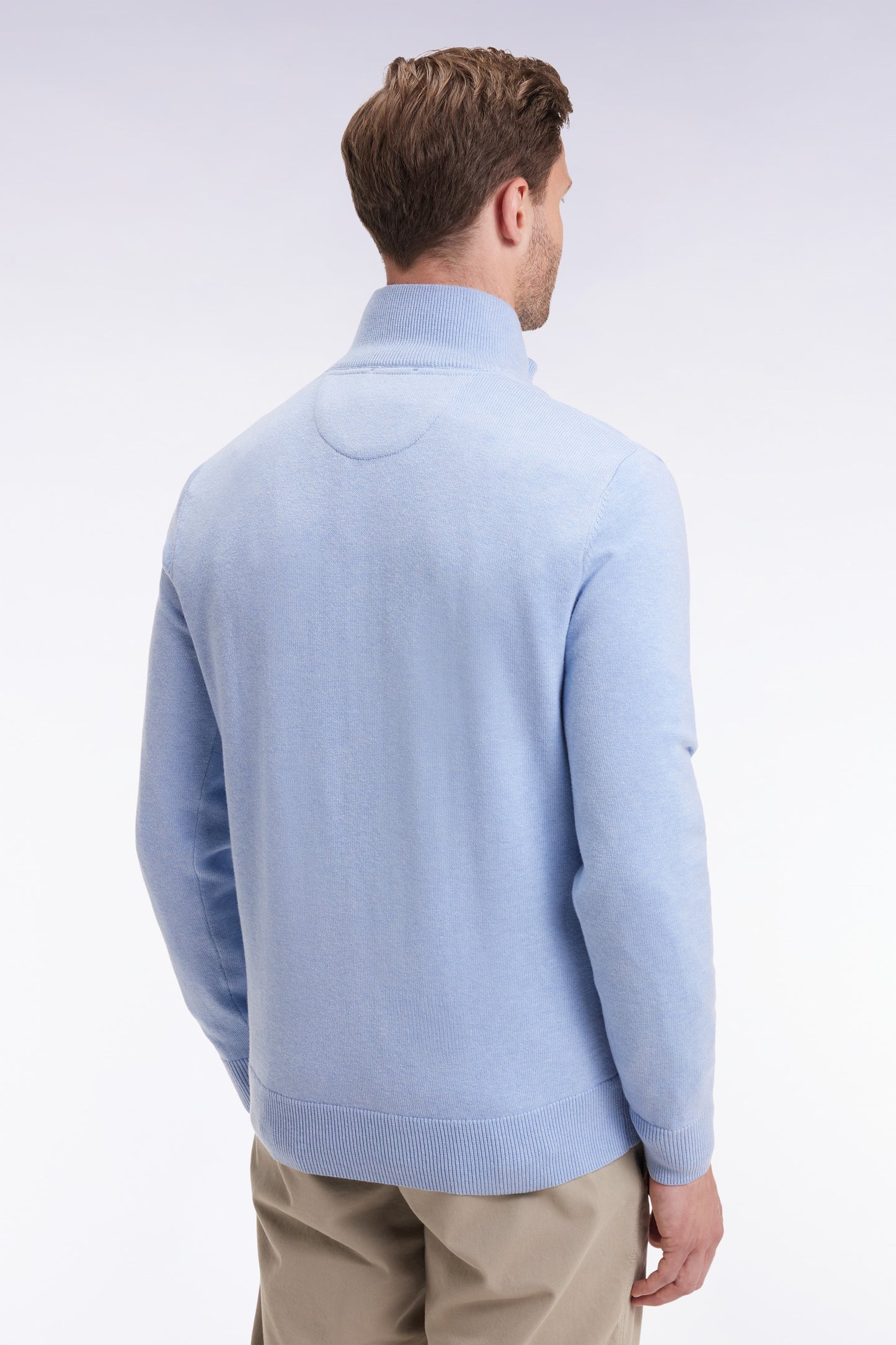 Navy wool and cotton trucker-neck sweater