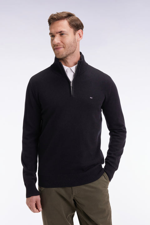 Black wool and cotton trucker-neck sweater - Image 1