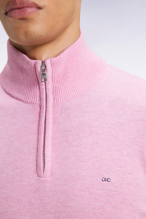 Pull col camionneur en laine et coton rose - Image 1