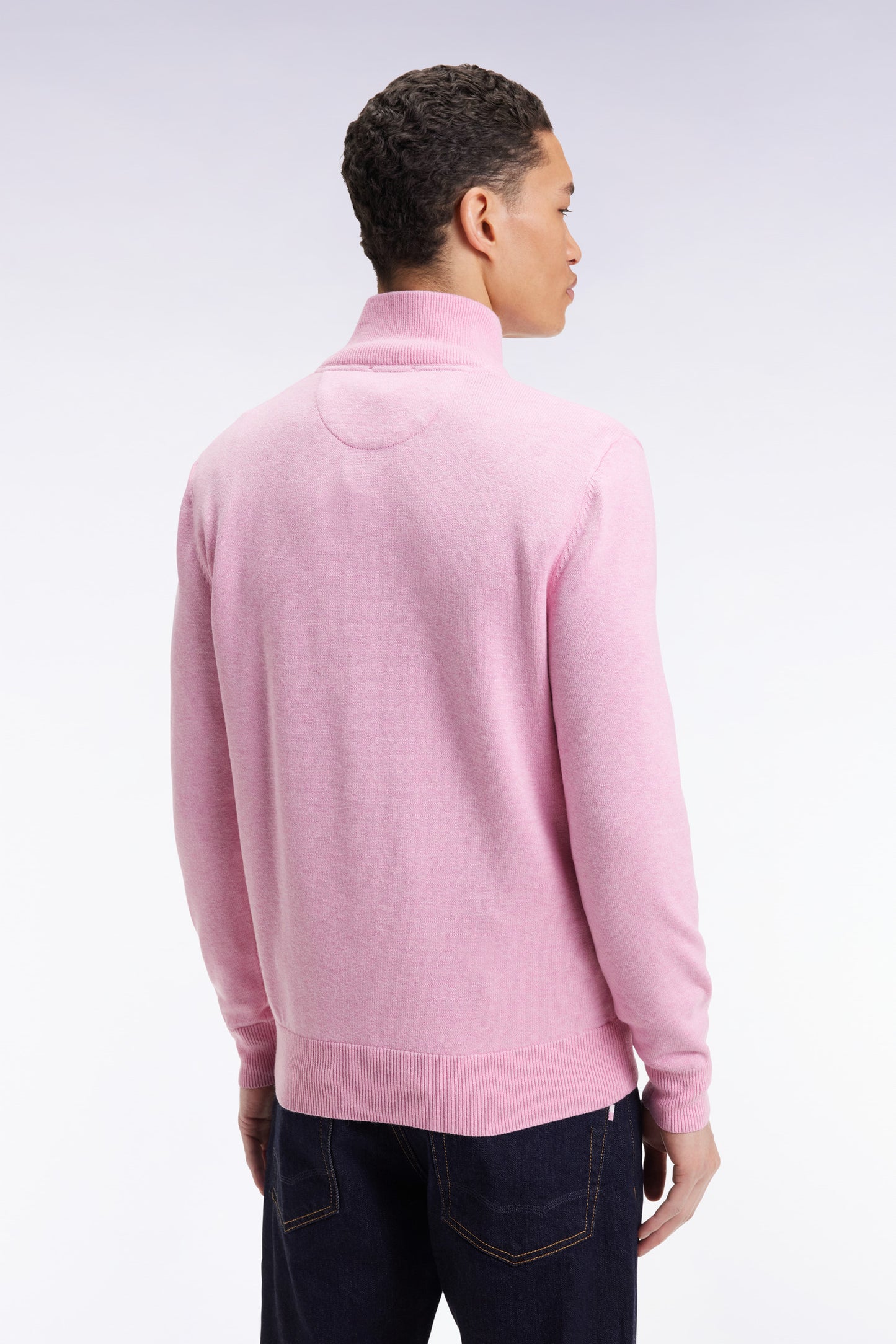 Pink wool and cotton trucker-neck sweater