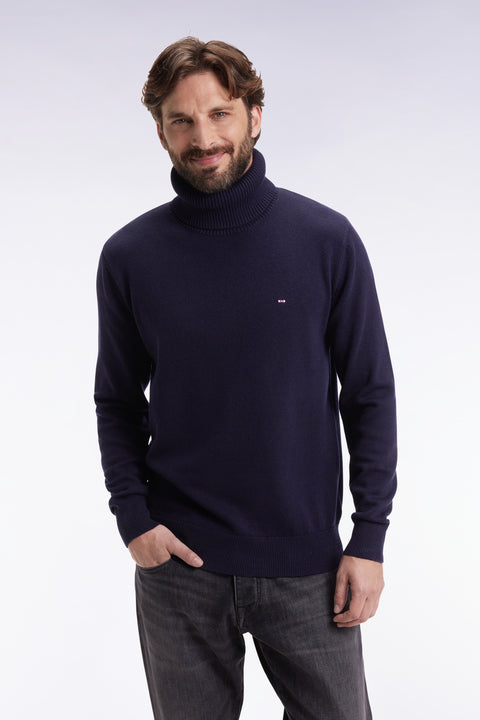 Navy wool and cotton turtleneck sweater - Image 1