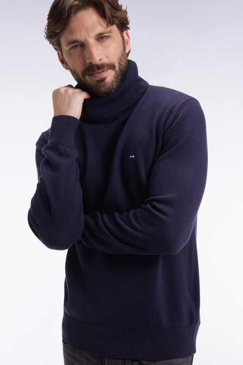 Navy wool and cotton turtleneck sweater - Image 2