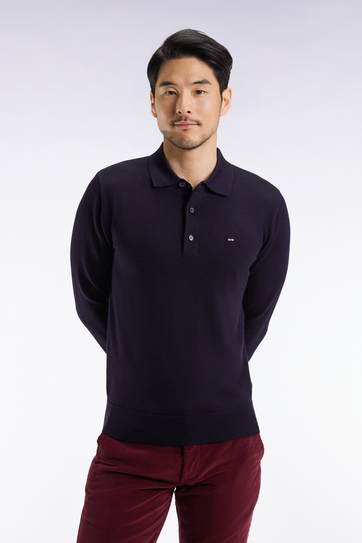 Navy merino wool jersey-neck sweater