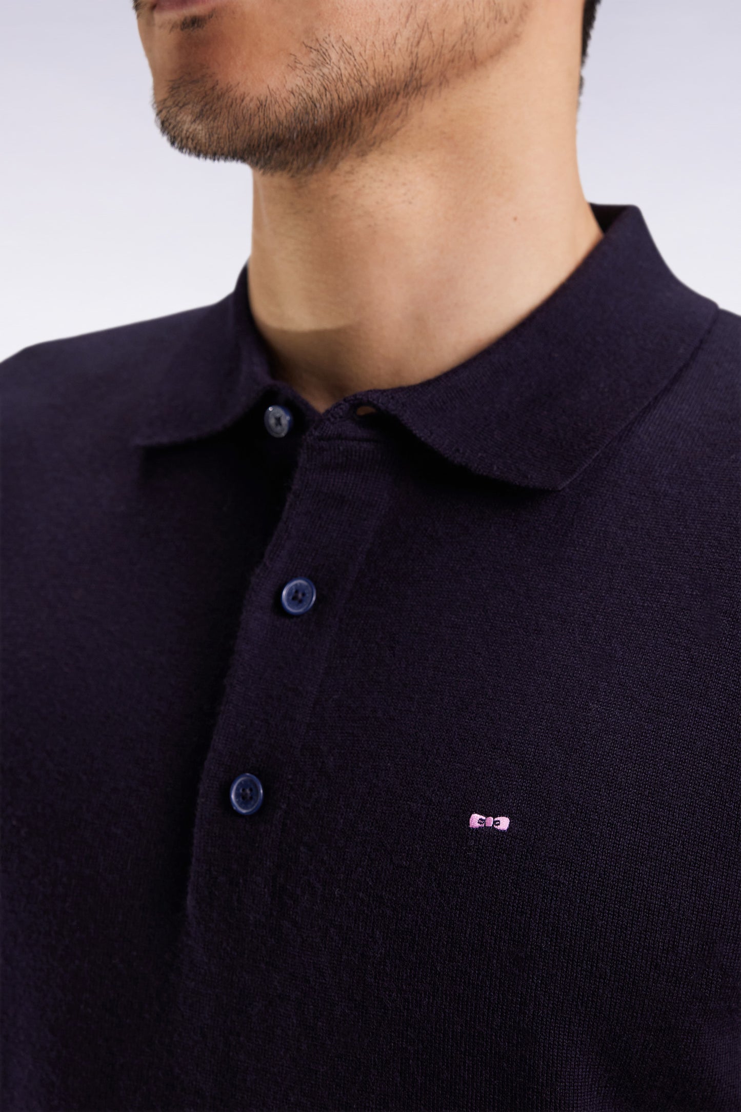 Navy merino wool jersey-neck sweater