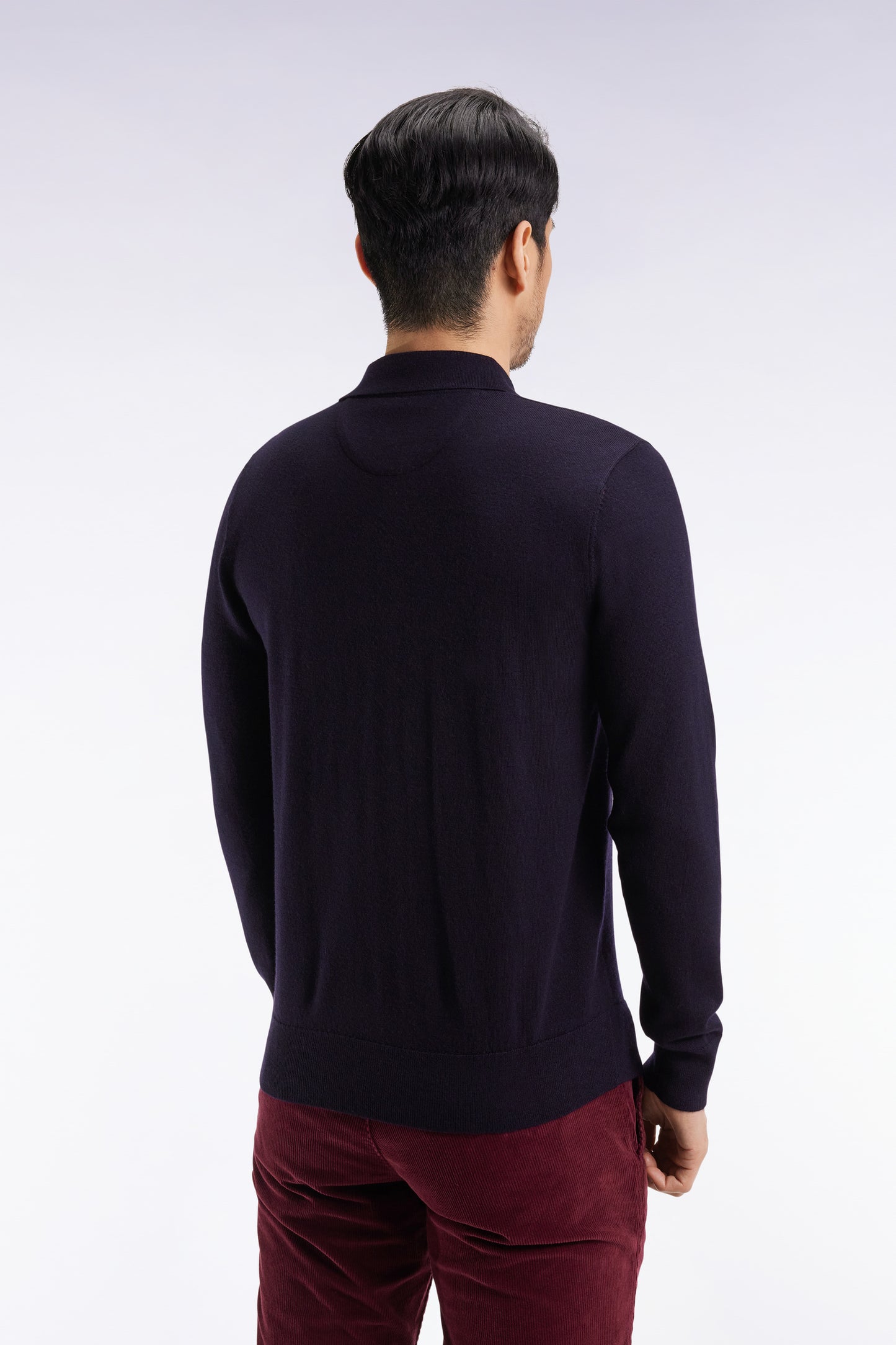 Navy merino wool jersey-neck sweater