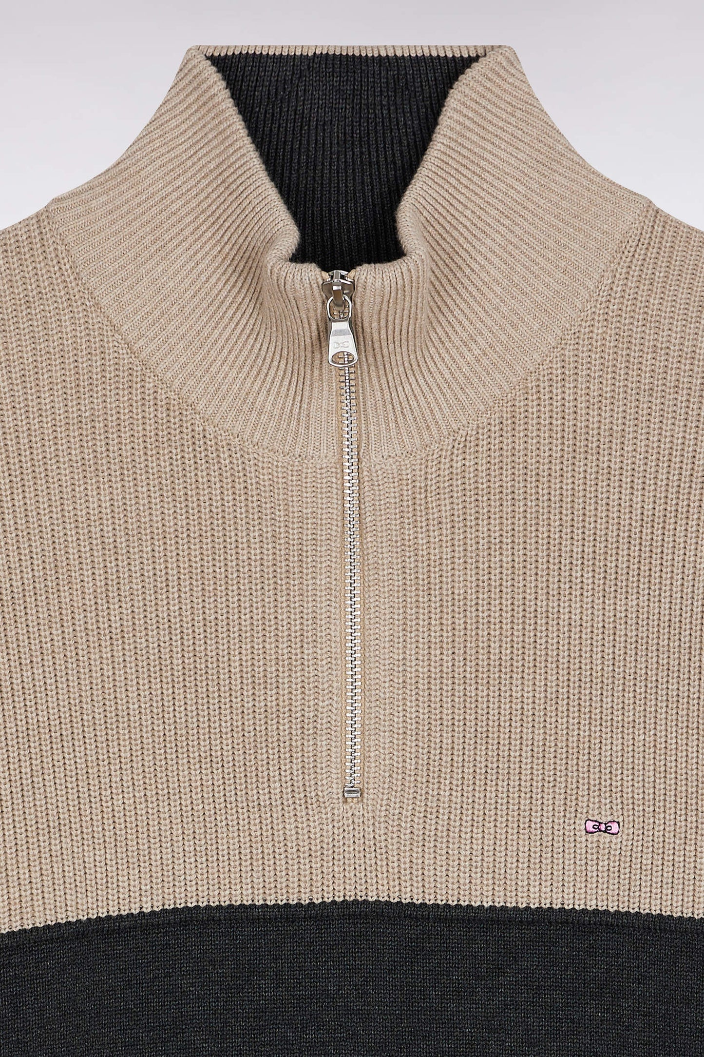 Pull col camionneur en coton gris à effet de rayure
