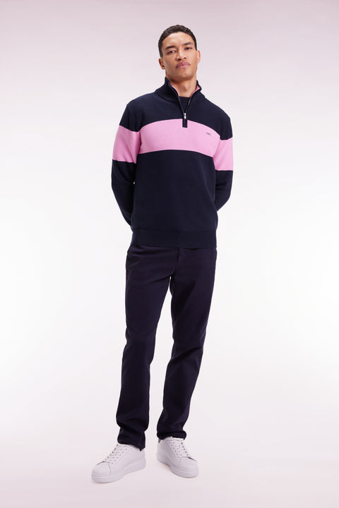Pull col camionneur en coton marine broderie dos - Image 3